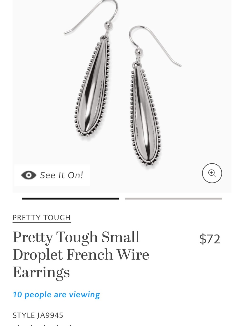 Brighton Silver Teardrop Beaded French Wire Earrings Pretty Tough Collection